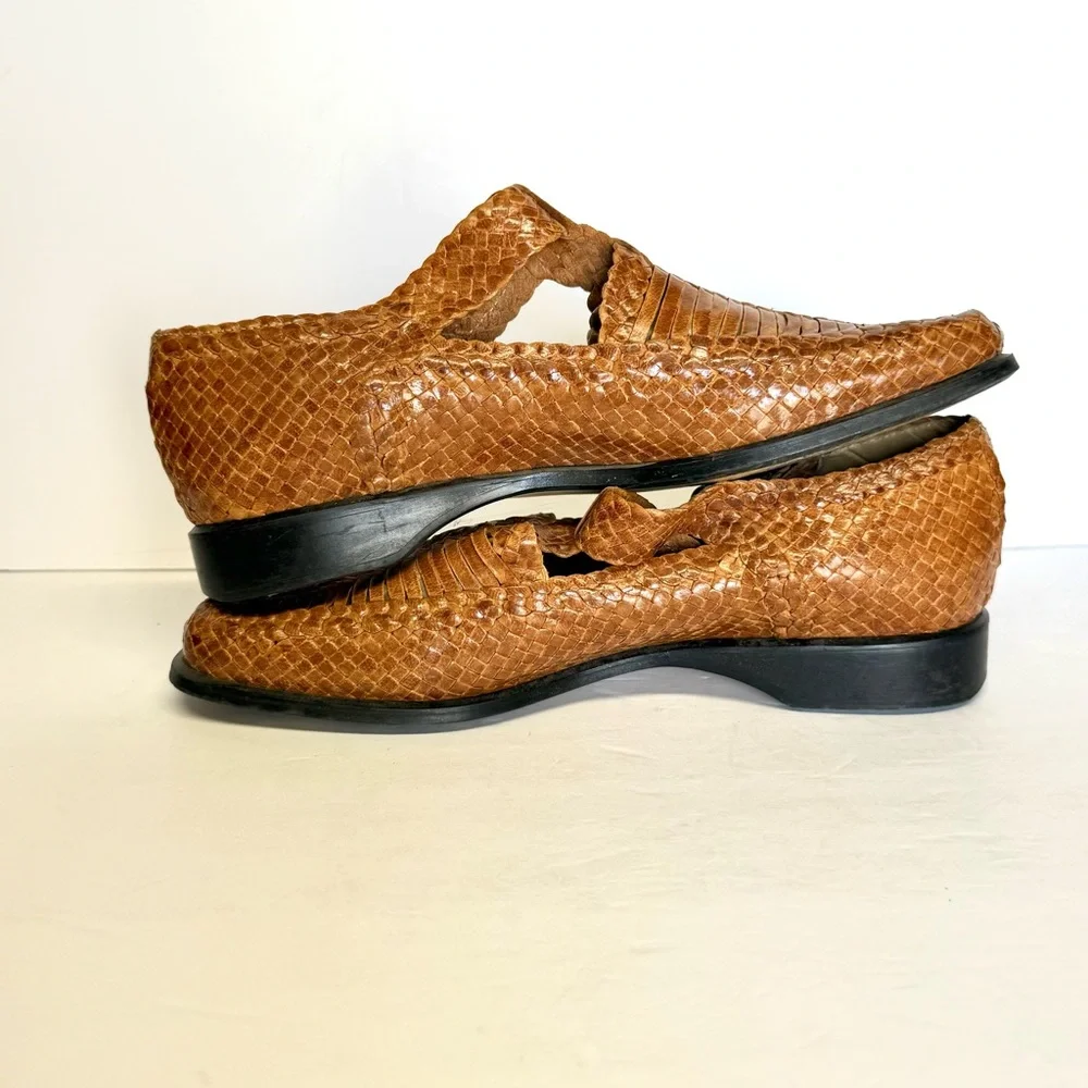 VTG France Mode Women’s Brown Woven Leather Loafer Shoes Buckle Size 5